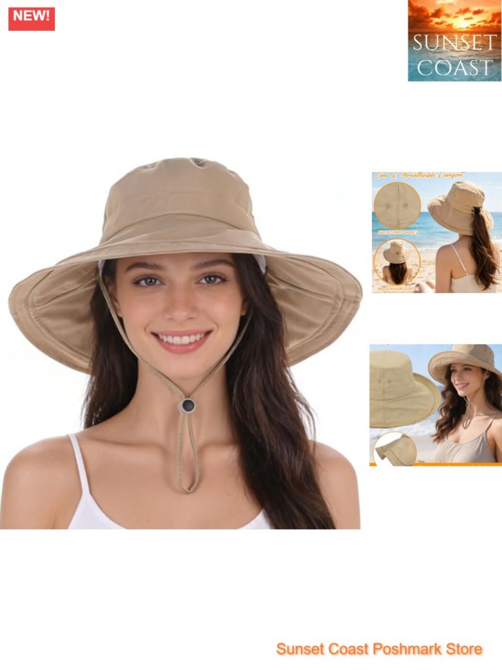 UPF 50+ Waterproof Wide Brim Sun Bucket Hat with Ponytail Hole